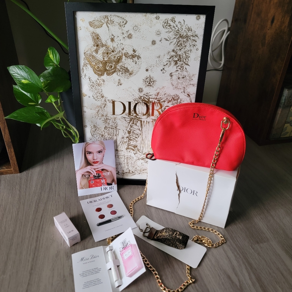 6pcs Dior Cosmetic Pouch, Ribbon & Framed Shopping Bag